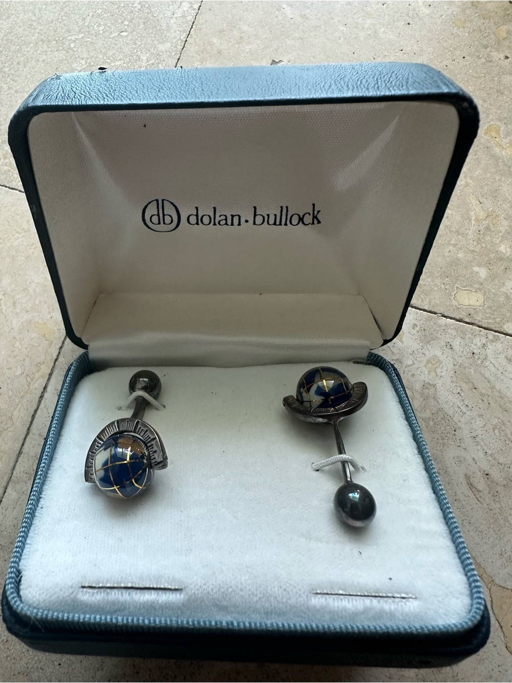 Rare vintage Dolan Bullock Men's Globe Cufflinks with 14K gold accent trim